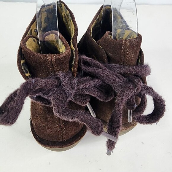 FLY London Yebi Espresso Suede Ruched Ankle Boots with Tie EU 40 US 10 Wedge - Picture 10 of 15